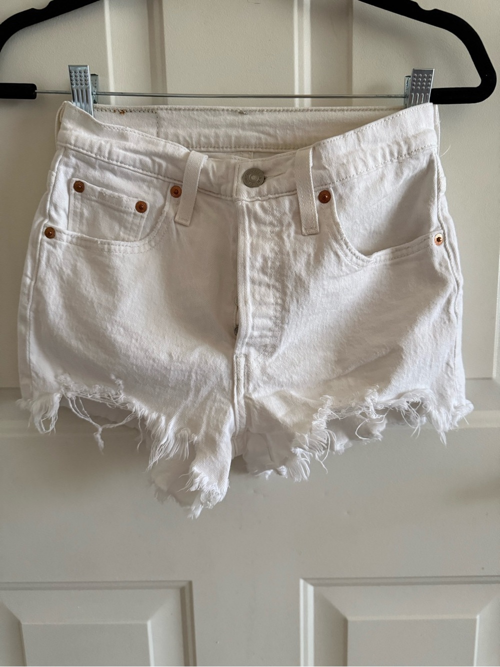 Levi's White Distressed Cutoff Denim Shorts